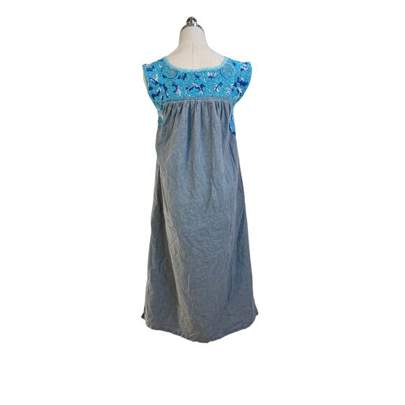 Mi Golondrina Arroyo Mini Dress Blue Floral Embroidered Cotton - Picture 9 of 9
